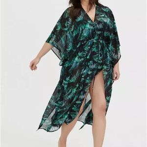 Torrid Palm Chiffon Maxi Kaftan  Beach cover up/Kimono